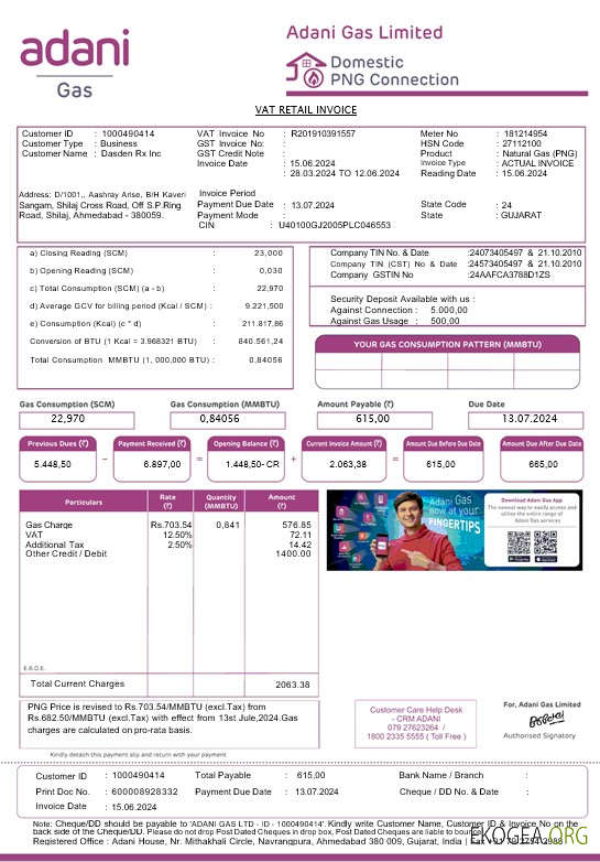 Modèle de facture de services publics pour les entreprises Inde Adani aux formats Word et PDF